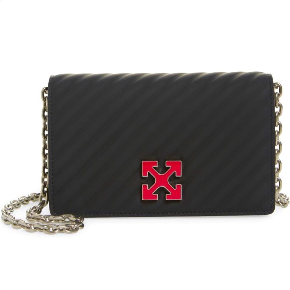 NEW Off-White Virgil Abloh Black Jitney 0.5 Arrow Logo Leather Crossbody Bag